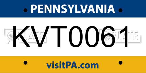 KVT0061 Pennsylvania License Plate
