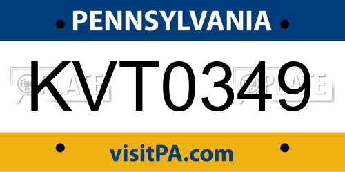 KVT0349 Pennsylvania License Plate