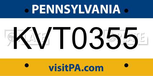 KVT0355 Pennsylvania License Plate