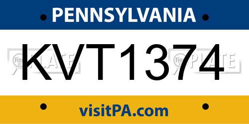 KVT1374 Pennsylvania License Plate