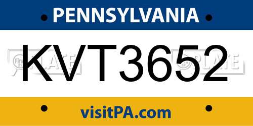 KVT3652 Pennsylvania License Plate