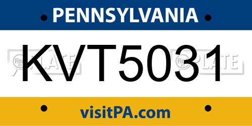 KVT5031 Pennsylvania License Plate