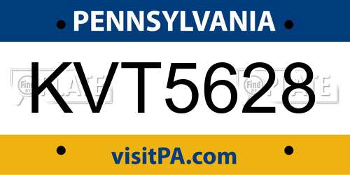 KVT5628 Pennsylvania License Plate