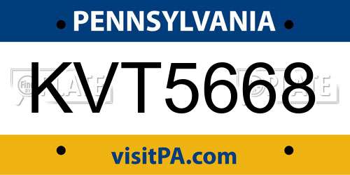 KVT5668 Pennsylvania License Plate