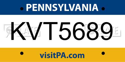 KVT5689 Pennsylvania License Plate