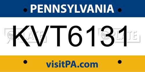 KVT6131 Pennsylvania License Plate
