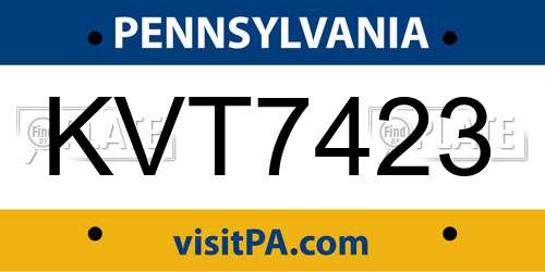KVT7423 Pennsylvania License Plate