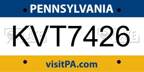 KVT7426 Pennsylvania License Plate