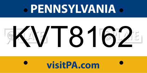 KVT8162 Pennsylvania License Plate