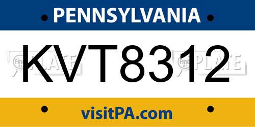 KVT8312 Pennsylvania License Plate