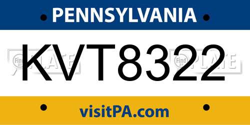 KVT8322 Pennsylvania License Plate