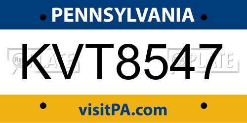KVT8547 Pennsylvania License Plate