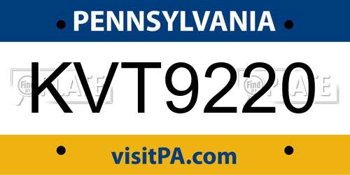 KVT9220 Pennsylvania License Plate