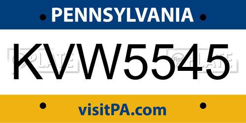 KVW5545 Pennsylvania License Plate