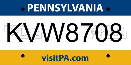 KVW8708 Pennsylvania License Plate