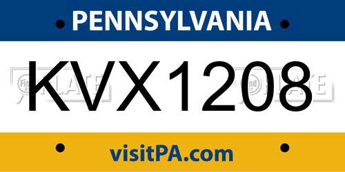 KVX1208 Pennsylvania License Plate