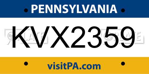 KVX2359 Pennsylvania License Plate