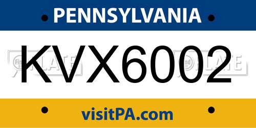 KVX6002 Pennsylvania License Plate