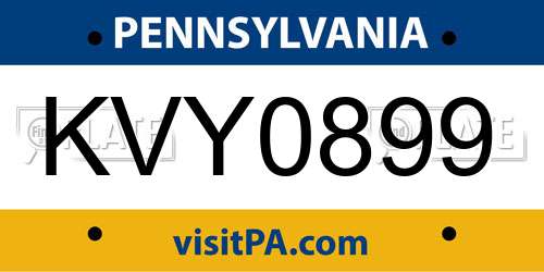 KVY0899 Pennsylvania License Plate