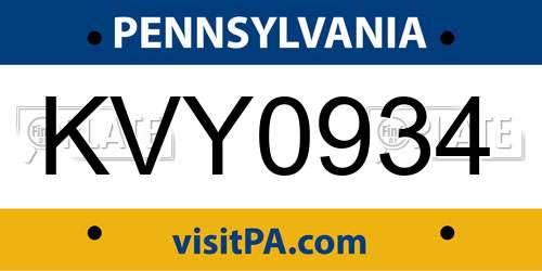 KVY0934 Pennsylvania License Plate