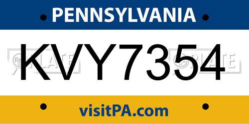 KVY7354 Pennsylvania License Plate