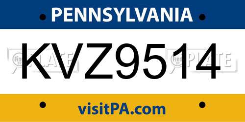KVZ9514 Pennsylvania License Plate