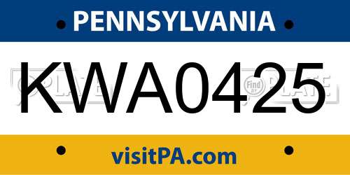 KWA0425 Pennsylvania License Plate