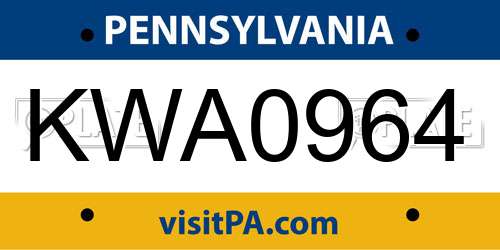 KWA0964 Pennsylvania License Plate