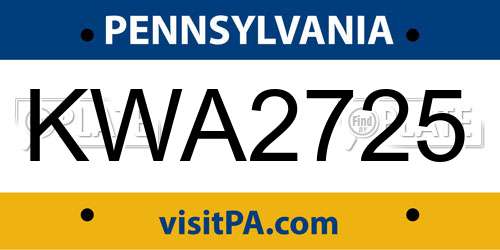 KWA2725 Pennsylvania License Plate