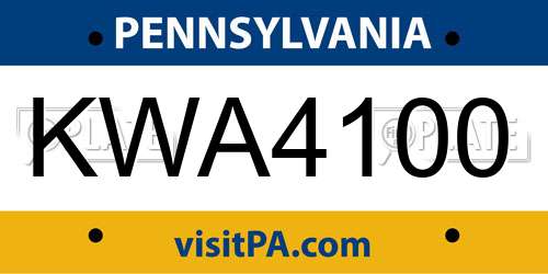 KWA4100 Pennsylvania License Plate