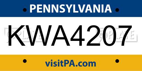 KWA4207 Pennsylvania License Plate