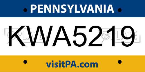 KWA5219 Pennsylvania License Plate
