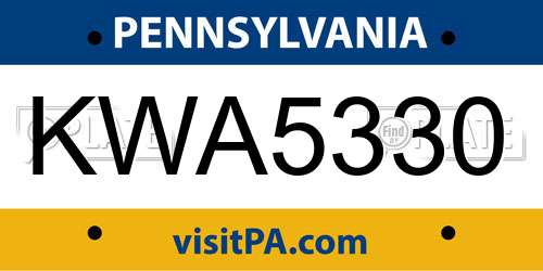 KWA5330 Pennsylvania License Plate