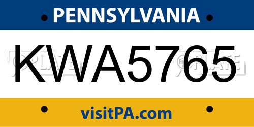 KWA5765 Pennsylvania License Plate