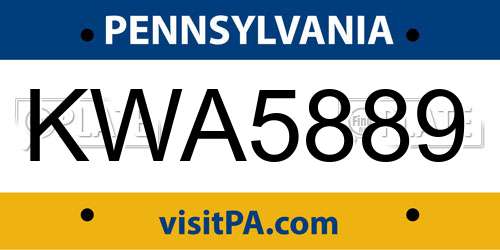 KWA5889 Pennsylvania License Plate