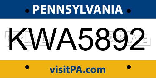 KWA5892 Pennsylvania License Plate