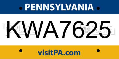 KWA7625 Pennsylvania License Plate