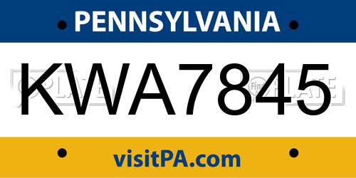 KWA7845 Pennsylvania License Plate