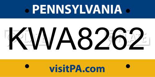 KWA8262 Pennsylvania License Plate