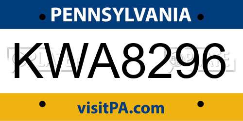 KWA8296 Pennsylvania License Plate