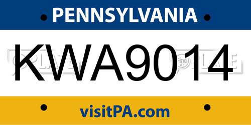 KWA9014 Pennsylvania License Plate