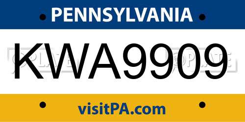 KWA9909 Pennsylvania License Plate