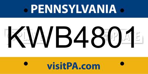 KWB4801 Pennsylvania License Plate