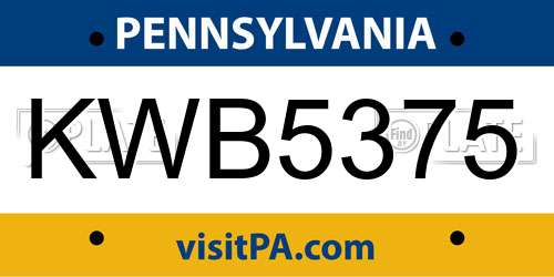 KWB5375 Pennsylvania License Plate