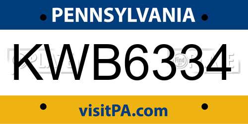 KWB6334 Pennsylvania License Plate