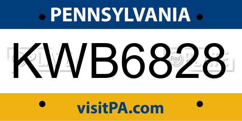 KWB6828 Pennsylvania License Plate