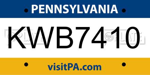 KWB7410 Pennsylvania License Plate