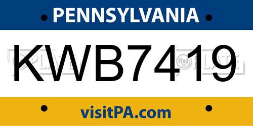 KWB7419 Pennsylvania License Plate
