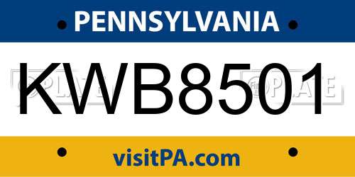 KWB8501 Pennsylvania License Plate