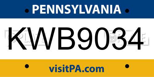 KWB9034 Pennsylvania License Plate